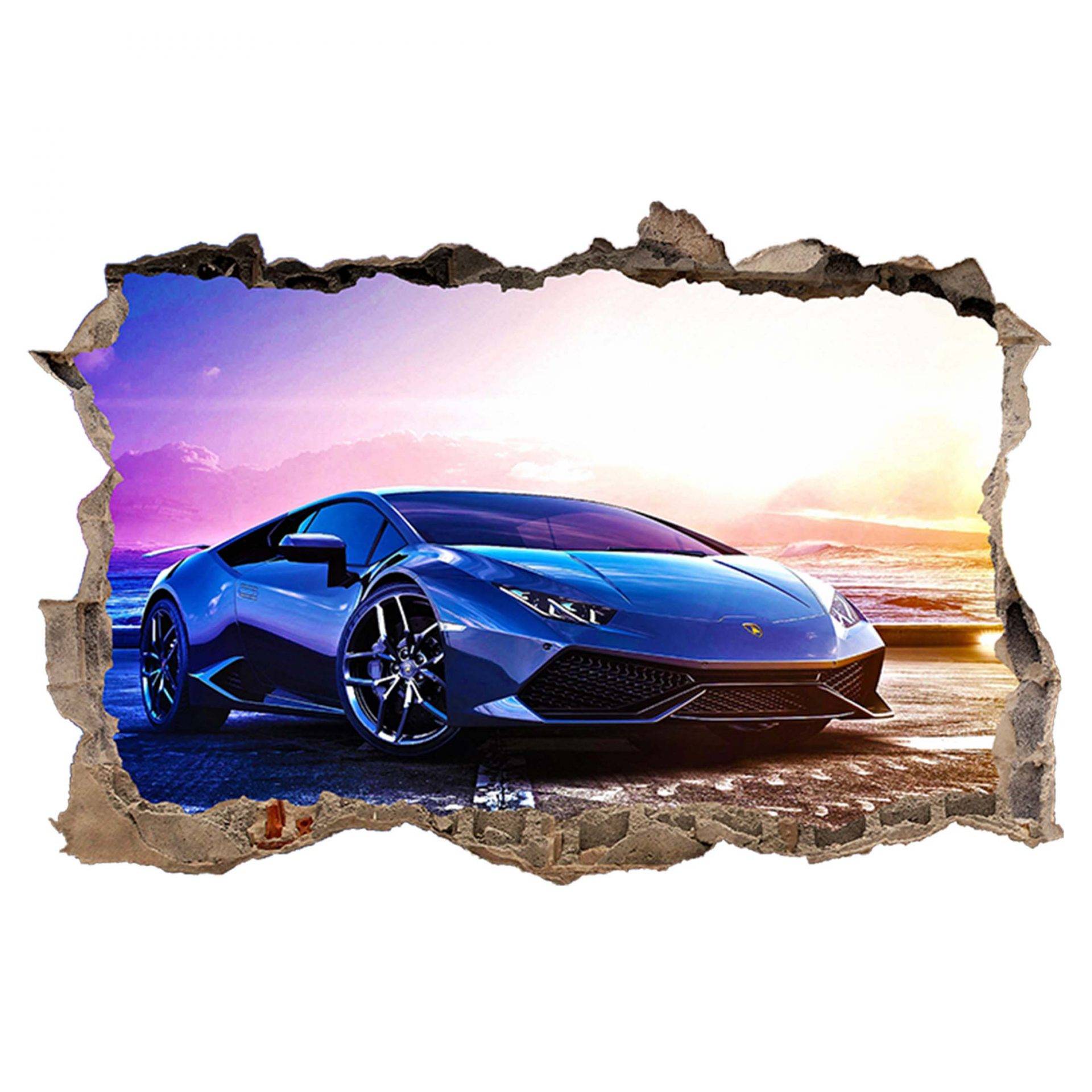 Lamborghini on the Desert 3D Hole in The Wall Effect Wall Sticker Decal