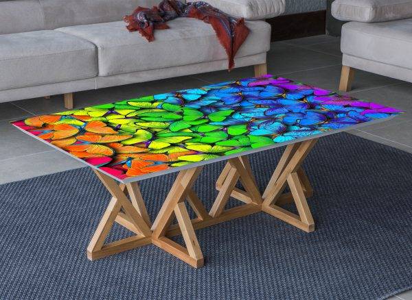 Rainbow Butterflies Laminated Vinyl Cover Self-Adhesive for Desk and Tables