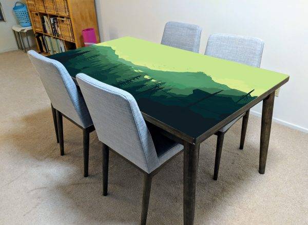 Mountain Forest View Laminated Vinyl Cover Self-Adhesive for Desk and Tables