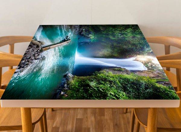 Waterfall Forest View Laminated Vinyl Cover Self-Adhesive for Desk and Tables