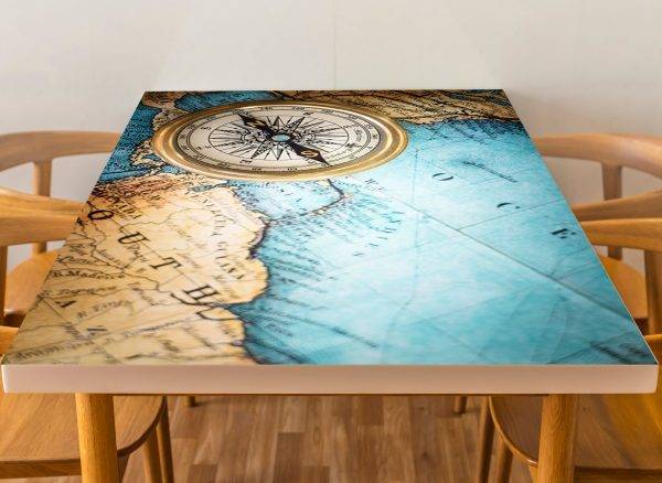 World Map Compass Laminated Vinyl Cover Self-Adhesive for Desk and Tables