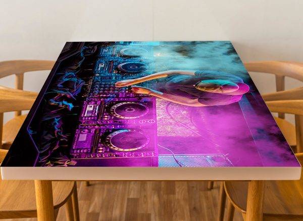 DJ in Front of Console Laminated Vinyl Cover Self-Adhesive for Desk and Tables