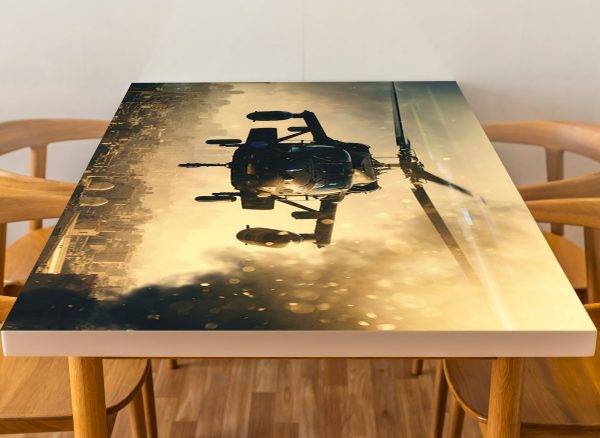 Helicopter over the City Laminated Vinyl Cover Self-Adhesive for Desk and Tables