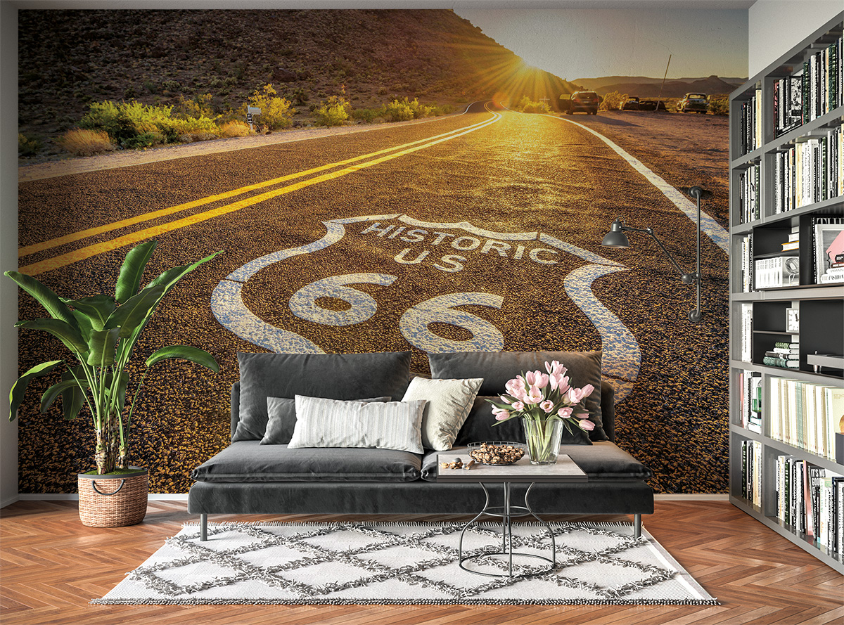 Historic Route 66 Sunset Wall Mural Wallpaper Art - Blue Side Studio