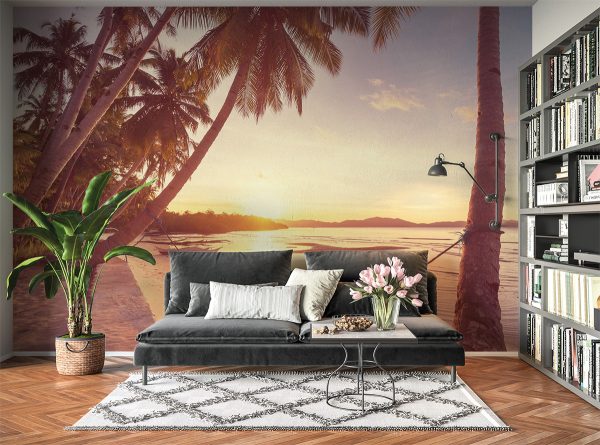 Relaxing Beach Sunset View Wall Mural Photo Wallpaper UV Print Decal Art Décor