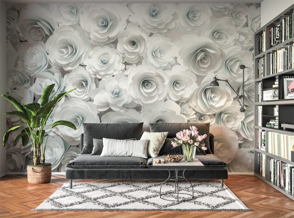 Relaxing White Flowers Wall Mural Photo Wallpaper UV Print Decal Art Décor