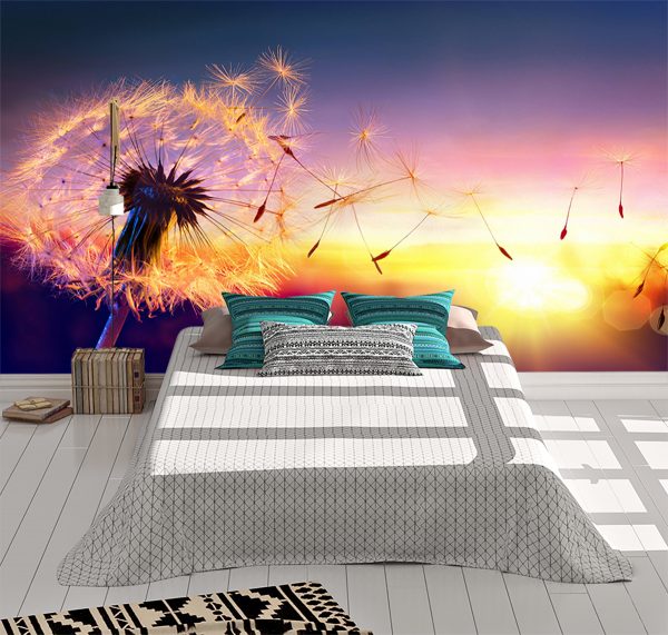 Flowing Dandelion in Sunset Wall Mural Photo Wallpaper UV Print Decal Art Décor