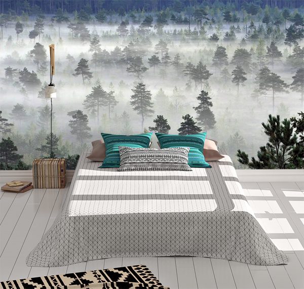 Foggy Forrest View Landscape Wall Mural Photo Wallpaper UV Print Decal Art Décor