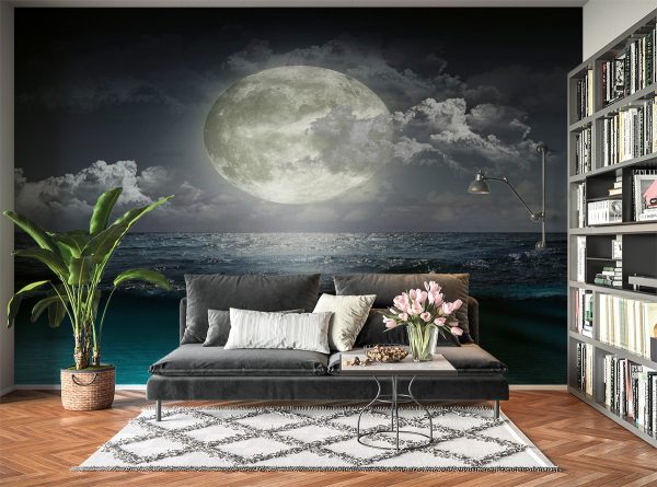 Full Moon on Sea Landscape Wall Mural