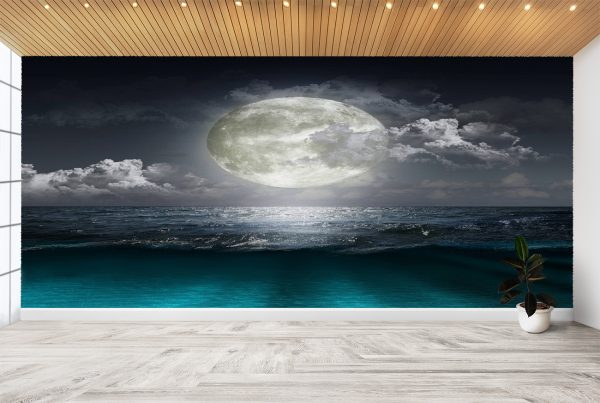 Full Moon on Sea Landscape Wall Mural