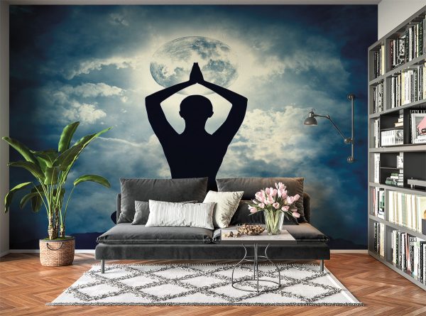 Meditating in Full Moon Wall Mural Photo Wallpaper UV Print Decal Art Décor