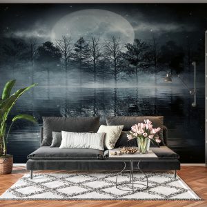 Dark Night Full Moon View Wall Mural Photo Wallpaper UV Print Decal Art Décor
