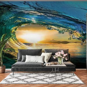 Water Wave In Sunset Wall Mural Photo Wallpaper UV Print Decal Art Décor