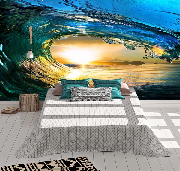 Water Wave In Sunset Wall Mural Photo Wallpaper UV Print Decal Art Décor