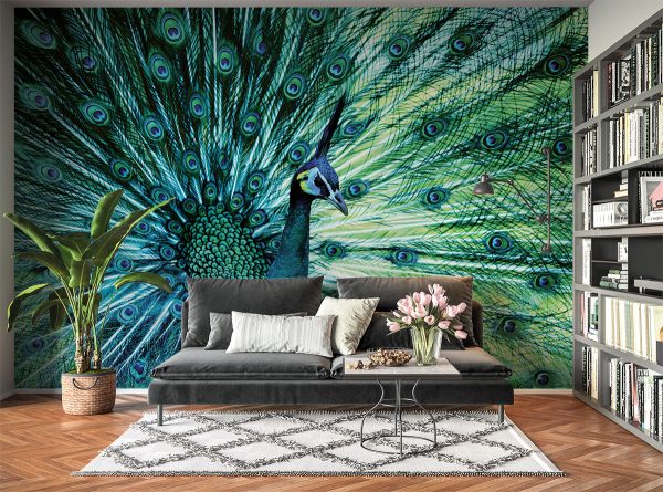 Colourful Peacock Theme Wall Mural Photo Wallpaper UV Print Decal Art Décor