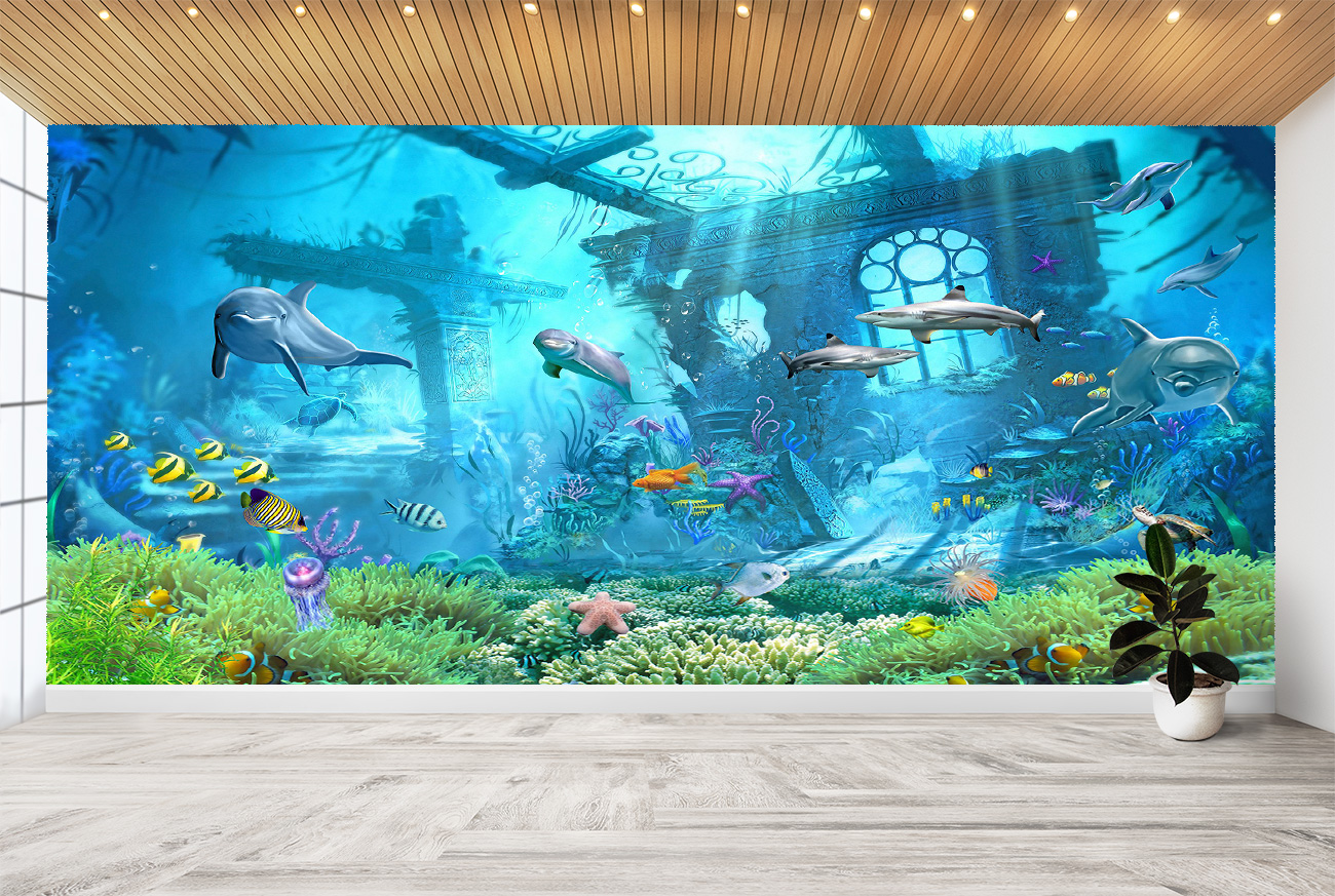 Underwater Coloured Life Wall Mural Wallpaper Art - Blue Side Studio