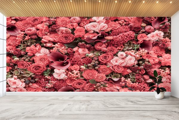 Red Roses Flowers View Wall Mural