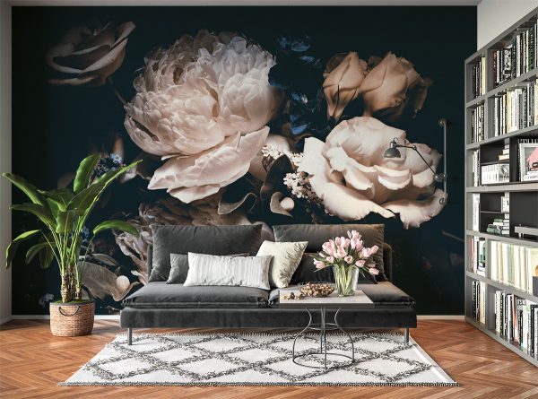 White Roses Flowers View Wall Mural Photo Wallpaper UV Print Decal Art Décor