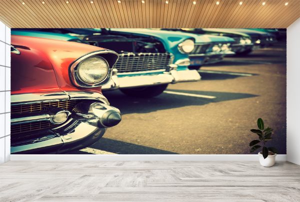 Vintage Cars on Parking Wall Mural Photo Wallpaper UV Print Decal Art Décor