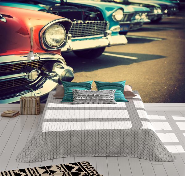 Vintage Cars on Parking Wall Mural Photo Wallpaper UV Print Decal Art Décor