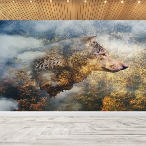 Wolf on Forest Theme Wall Mural Photo Wallpaper UV Print Decal Art Décor