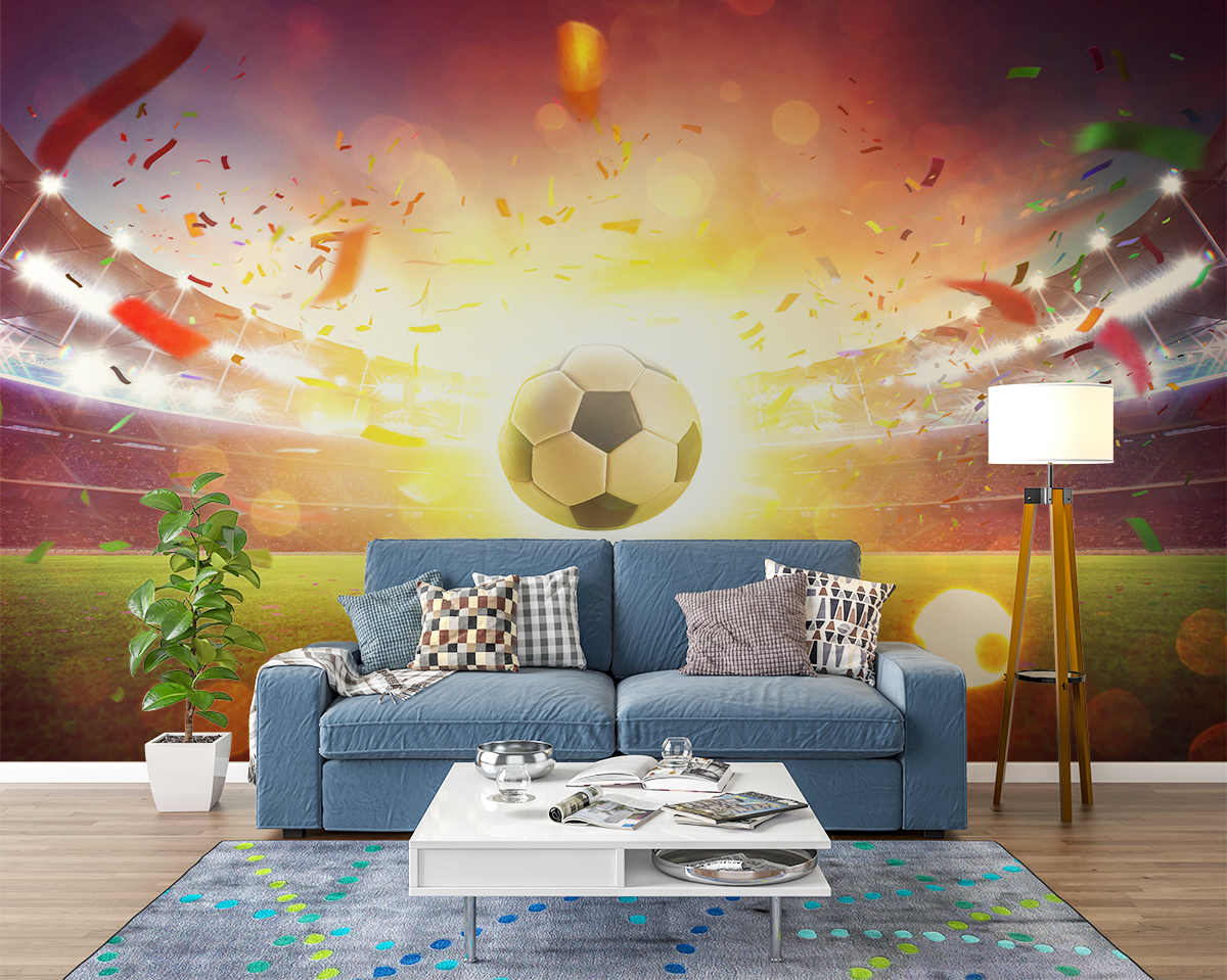 Football Stadium & Shiny Ball Wall Mural Wallpaper Art - Blue Side Studio