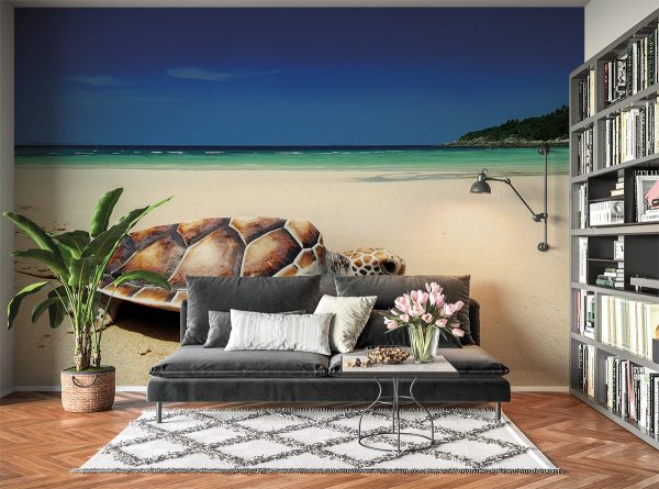 Sea Turtle on the Beach Wall Mural Photo Wallpaper UV Print Decal Art Décor