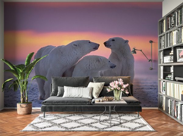 Polar Bear's Family in Nature Wall Mural Photo Wallpaper UV Decal Art Décor