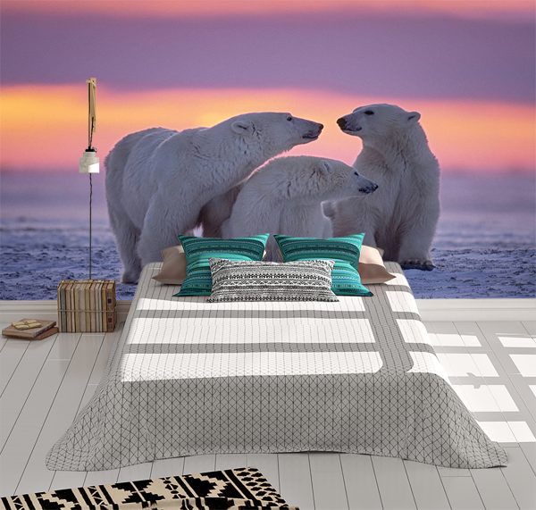 Polar Bear's Family in Nature Wall Mural Photo Wallpaper UV Decal Art Décor