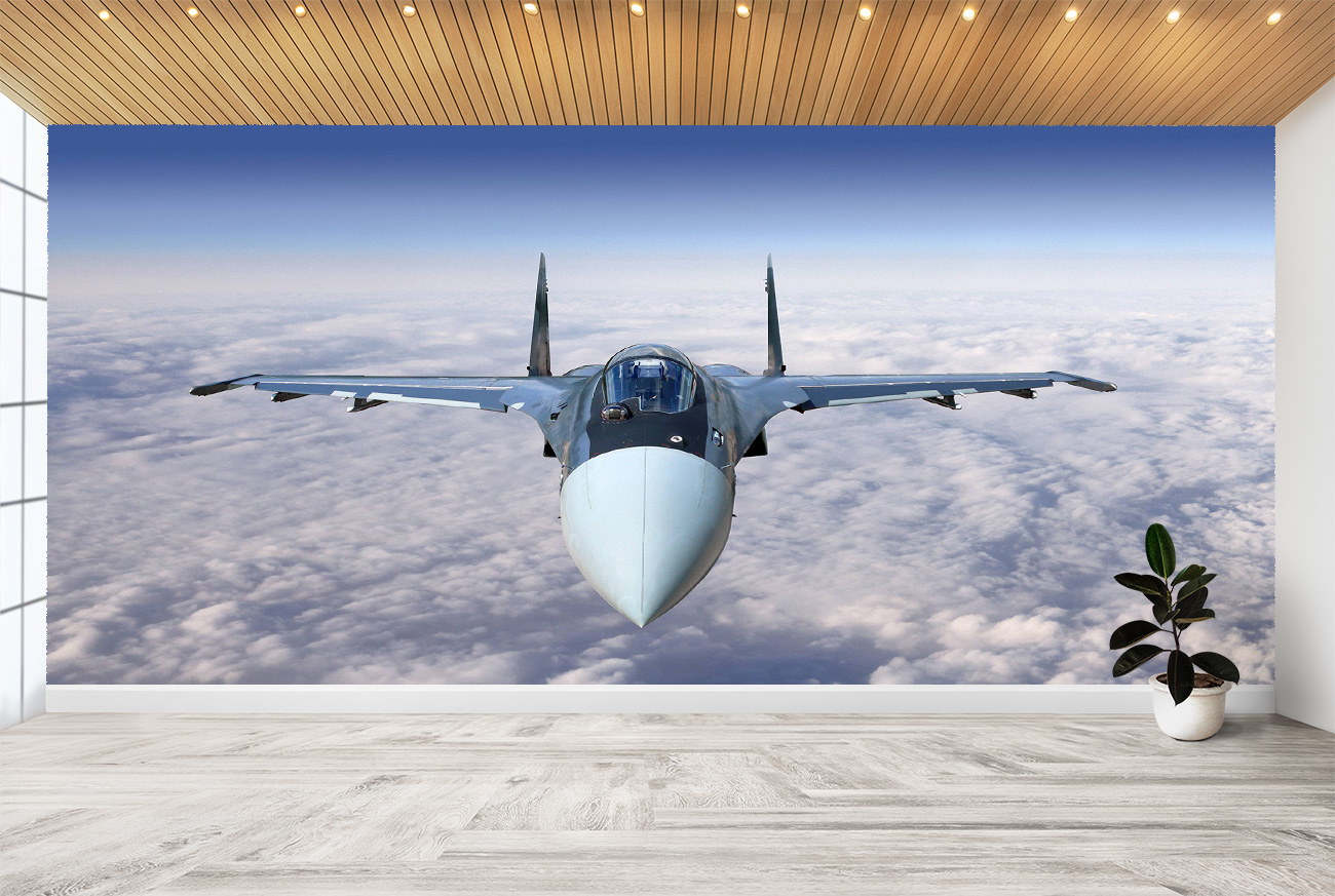 Airplane Fighter in the Sky Wall Mural Wallpaper Art- Blue Side Studio