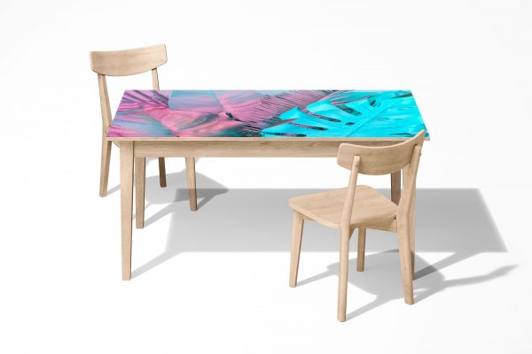 Pink and Blue Monstera Laminated Self Adhesive Vinyl Table Desk Art Décor Cover