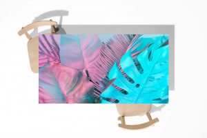 Pink and Blue Monstera Laminated Self Adhesive Vinyl Table Desk Art Décor Cover