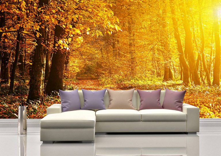 Yellow Autumn Forest Landscape Mural Wallpaper Art - Blue Side Studio