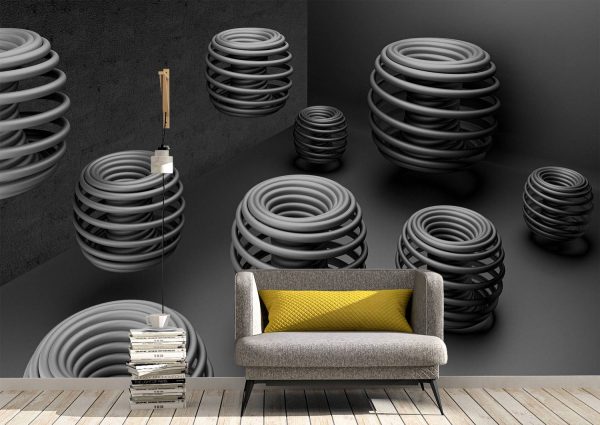 3D Art Black Grey Rings Wall Mural Photo Wallpaper UV Print Decal Art Décor