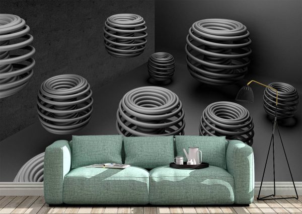 3D Art Black Grey Rings Wall Mural Photo Wallpaper UV Print Decal Art Décor