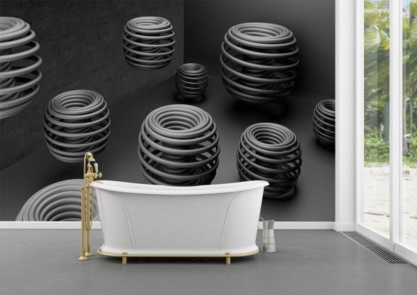 3D Art Black Grey Rings Wall Mural Photo Wallpaper UV Print Decal Art Décor