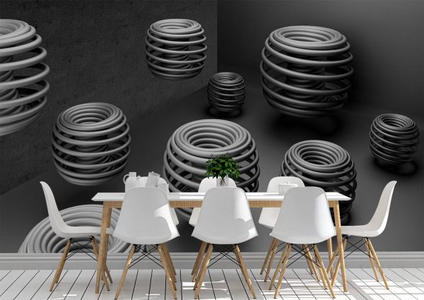 3D Art Black Grey Rings Wall Mural Photo Wallpaper UV Print Decal Art Décor