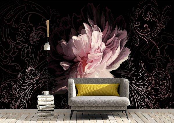 Peony on a dark wall Wall Mural Photo Wallpaper UV Print Decal Art Décor