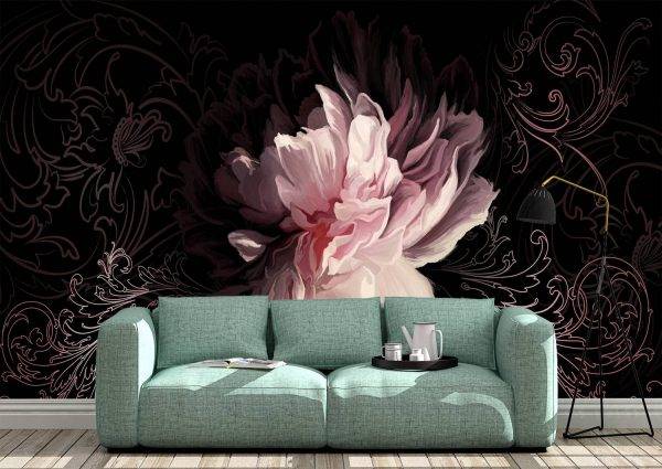 Peony on a dark wall Wall Mural Photo Wallpaper UV Print Decal Art Décor