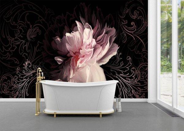 Peony on a dark wall Wall Mural Photo Wallpaper UV Print Decal Art Décor