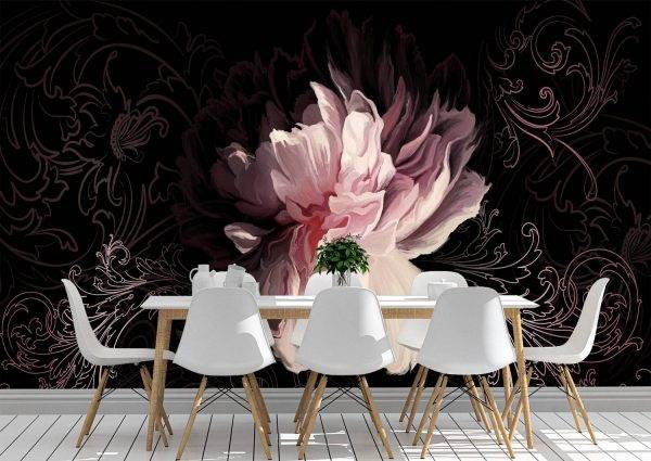 Peony on a dark wall Wall Mural Photo Wallpaper UV Print Decal Art Décor