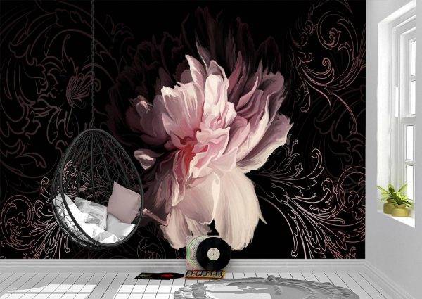 Peony on a dark wall Wall Mural Photo Wallpaper UV Print Decal Art Décor