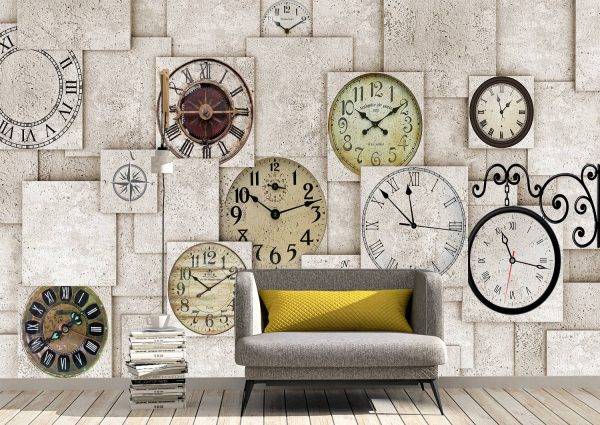 The Wall With Clocks Wall Mural Photo Wallpaper