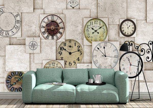 The Wall With Clocks Wall Mural Photo Wallpaper