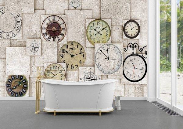 The Wall With Clocks Wall Mural Photo Wallpaper