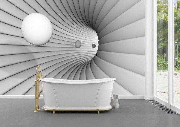 3D White Tunnel with Balls Wall Mural Photo Wallpaper UV Print Decal Art Décor