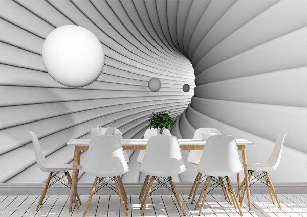 3D White Tunnel with Balls Wall Mural Photo Wallpaper UV Print Decal Art Décor