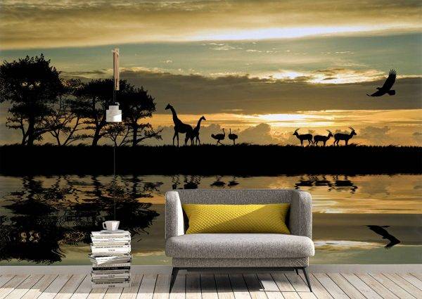 African Landscape & Wild Animals Wall Mural Wallpaper