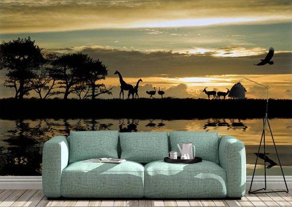 African Landscape & Wild Animals Wall Mural Wallpaper