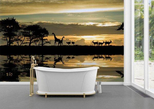 African Landscape & Wild Animals Wall Mural Wallpaper